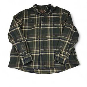 Orvis Plaid Flannel Shirt Green Yellow Mens XXL
